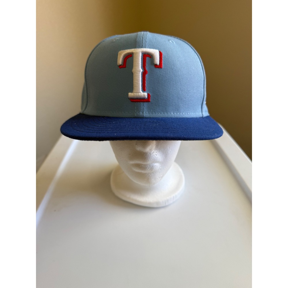 New Era 59FIFTY Texas Rangers Fitted Hat Size 7 1/4 Blue Navy MLB Baseball Cap